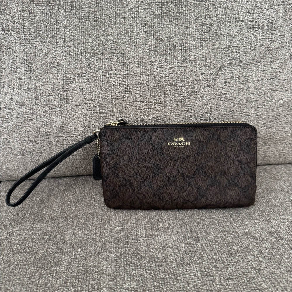 Coach Black and Gold Double-Zip Wristlet